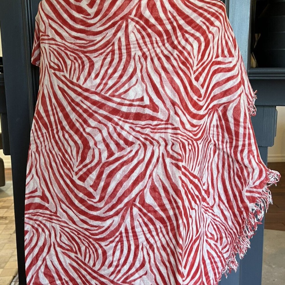 Chan Luu Red and Cream Zebra Print Scarf Wrap - Picture 4 of 7